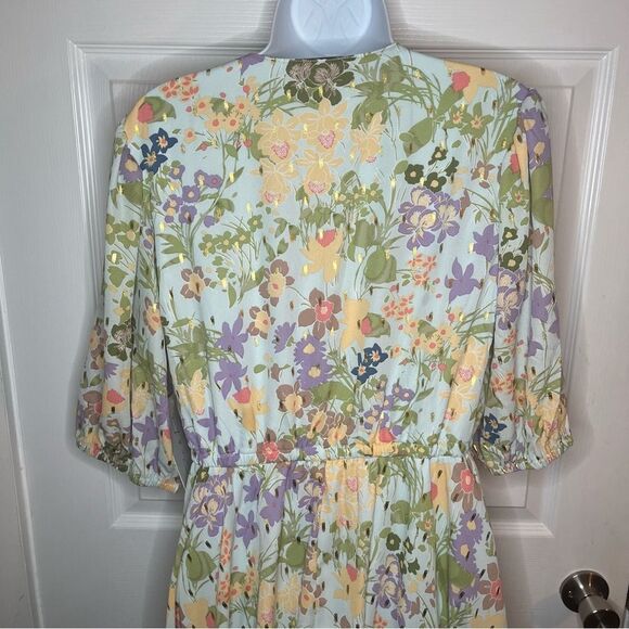 Modcloth Through Fields Of Gold Dress Asymmetrical Scarf Hem Faux Wrap Green M - Picture 9 of 13